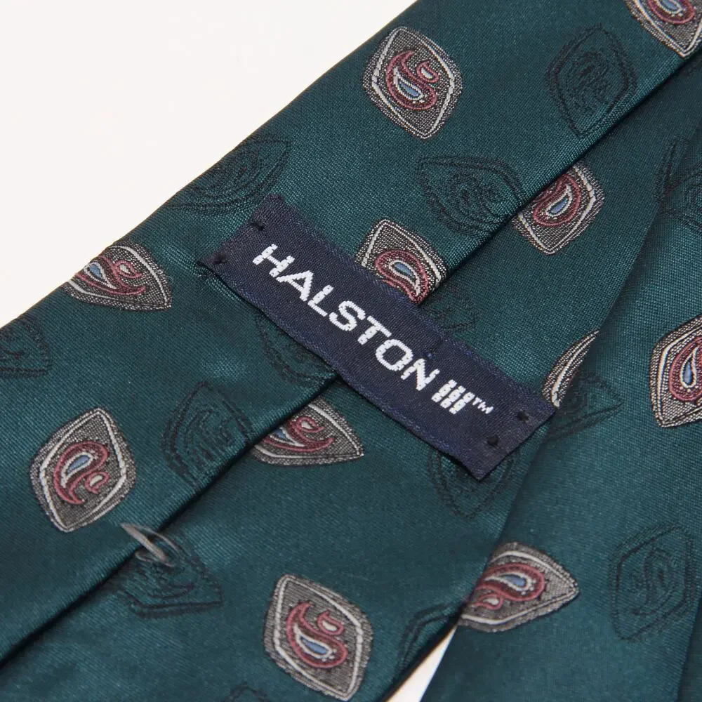 Vintage Halston III Green Paisley Print Tie 4